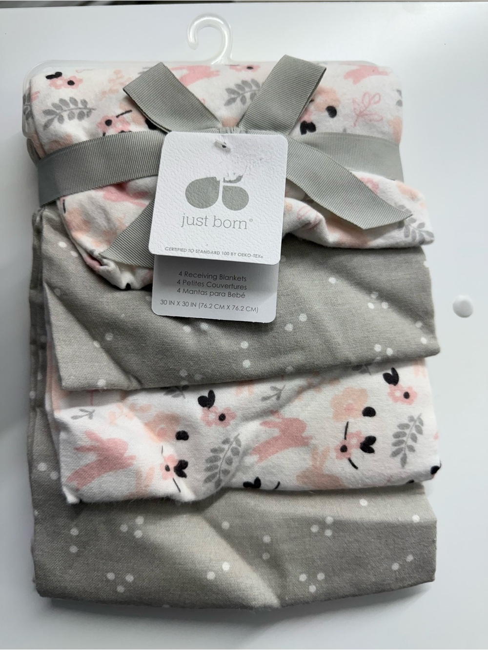just born Pink & Gray Baby Receiving Blanket Set - 4 Pack
